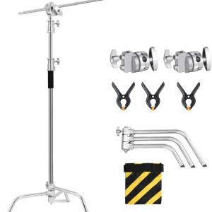 Stainless Steel C Light Stand, 10.8ft330cm Adjustable Heavy Duty C-Stand Tripod with 4.2ft127cm Holding Arm, 2pcs Grip Head,